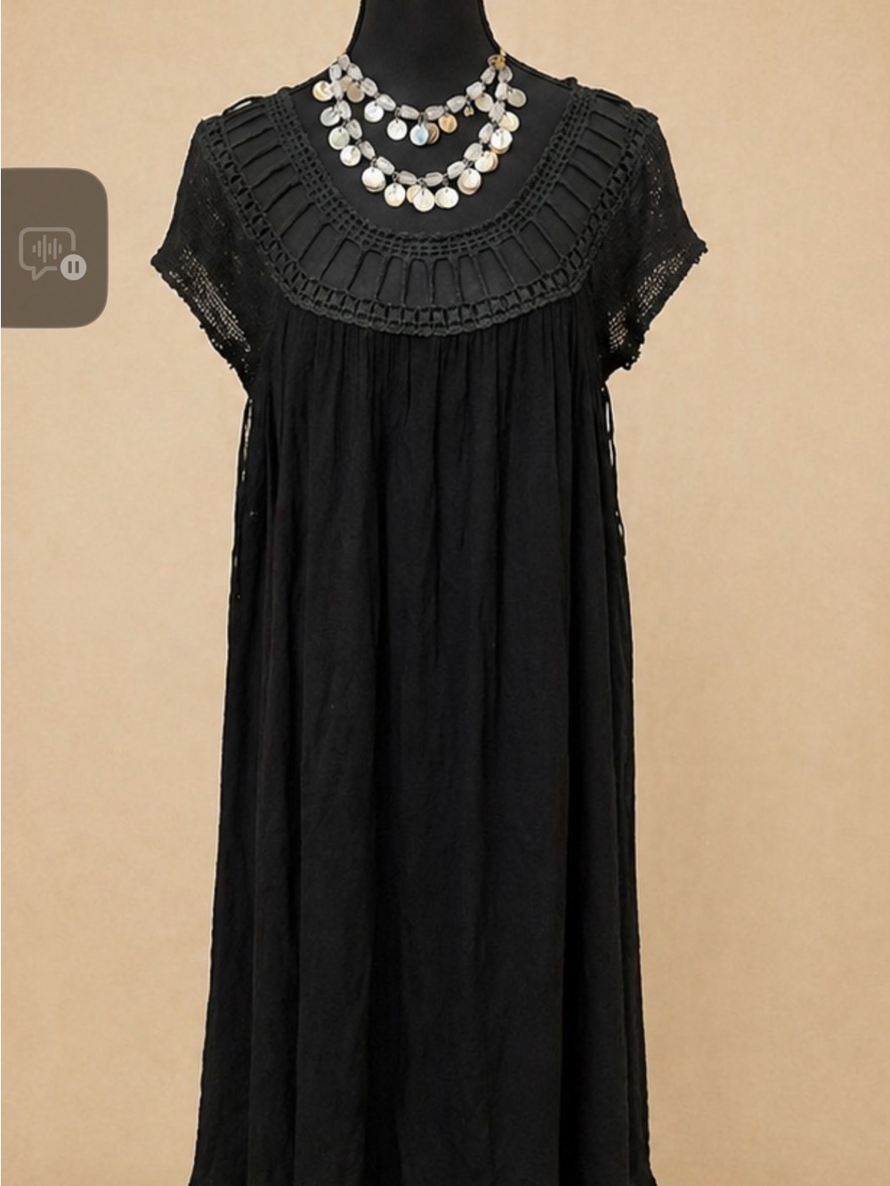 Free People Black Crochet Yoke Maxi Dress boho beachy lightweight